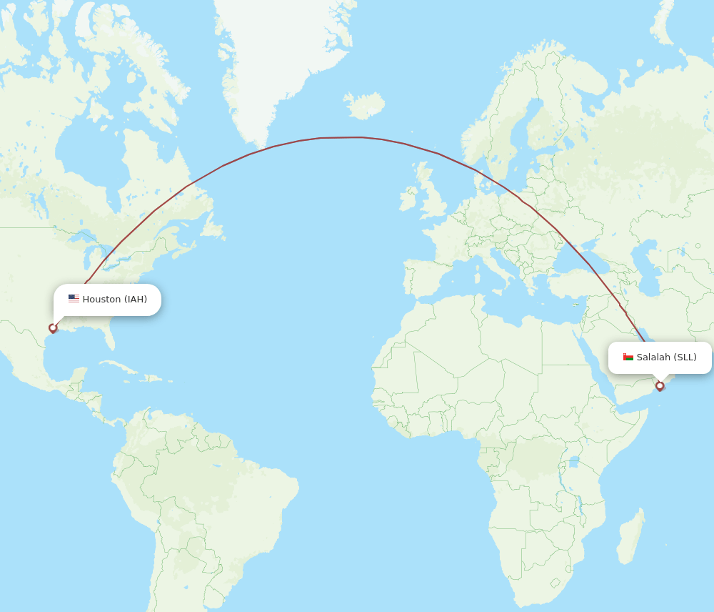 Houston - Salalah route map and flight paths