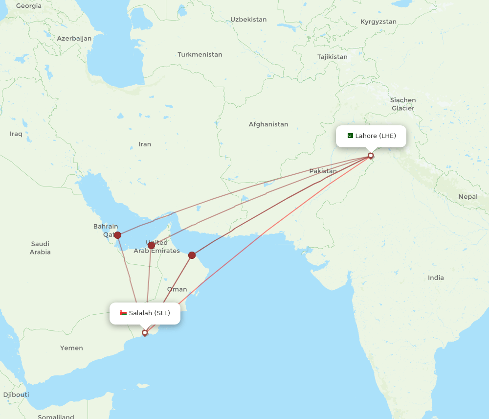 SLL-LHE flight routes