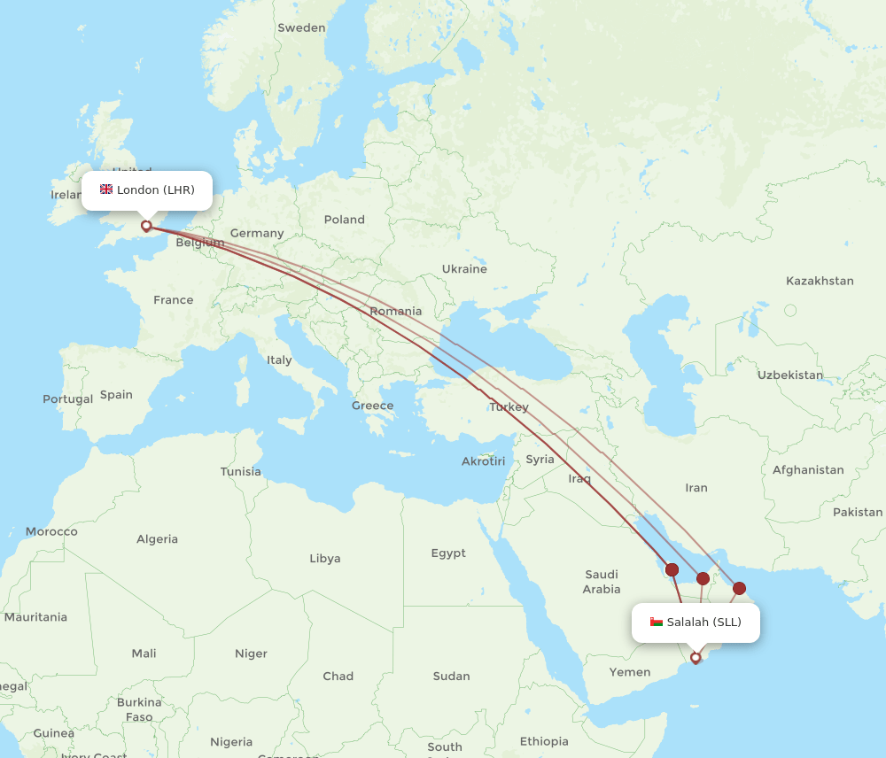 SLL-LHR flight routes