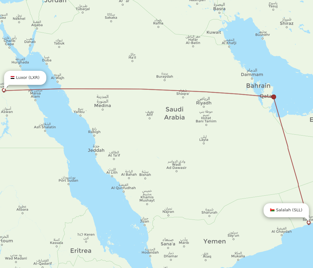 Luxor - Salalah route map and flight paths
