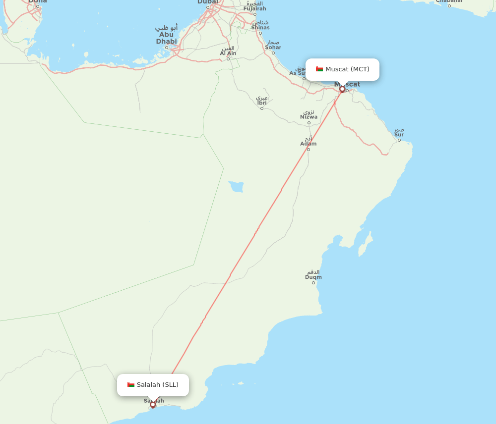Salalah - Muscat route map and flight paths