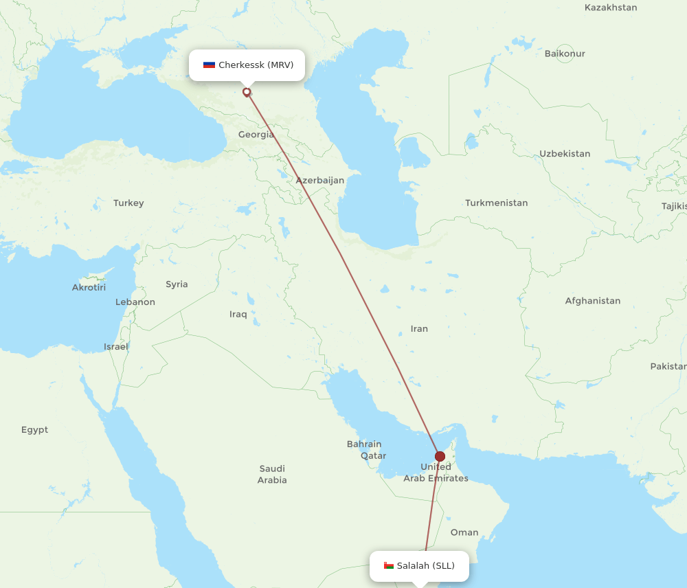 Mineralnye Vody - Salalah route map and flight paths