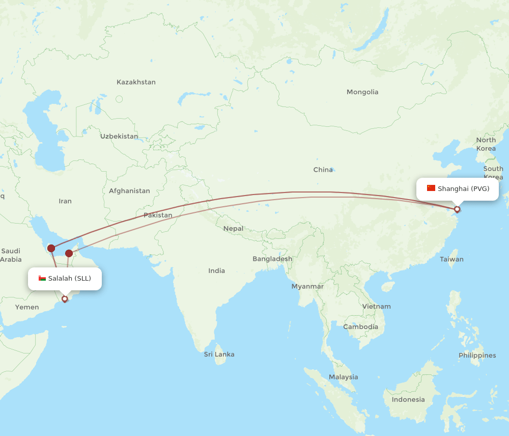 SLL-PVG flight routes