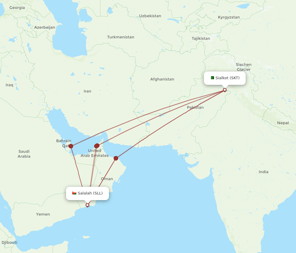 SLL to SKT flights and routes map