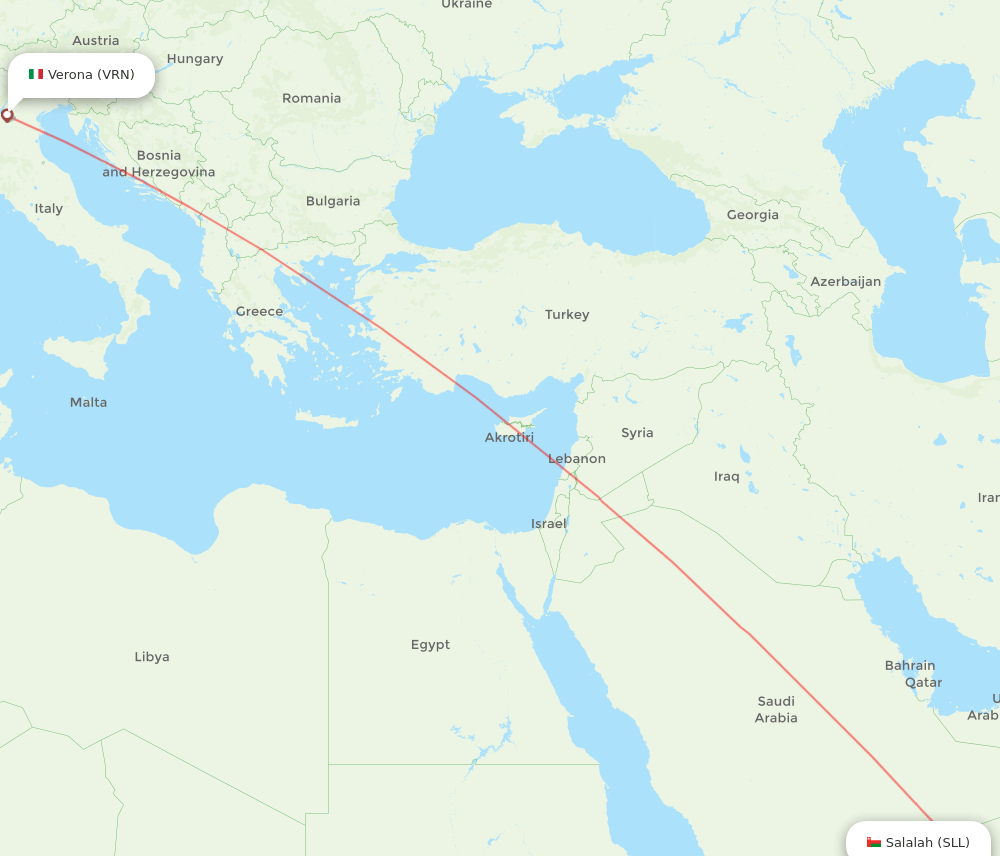 Salalah - Verona route map and flight paths