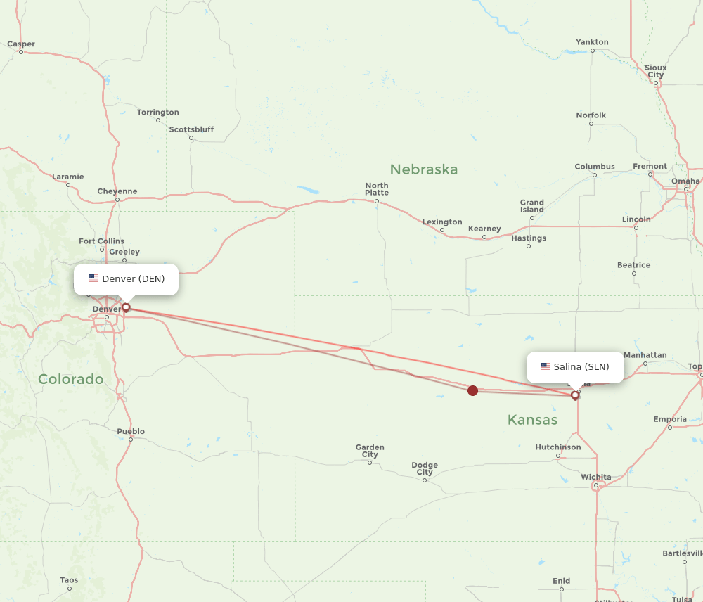 Salina - Denver route map and flight paths