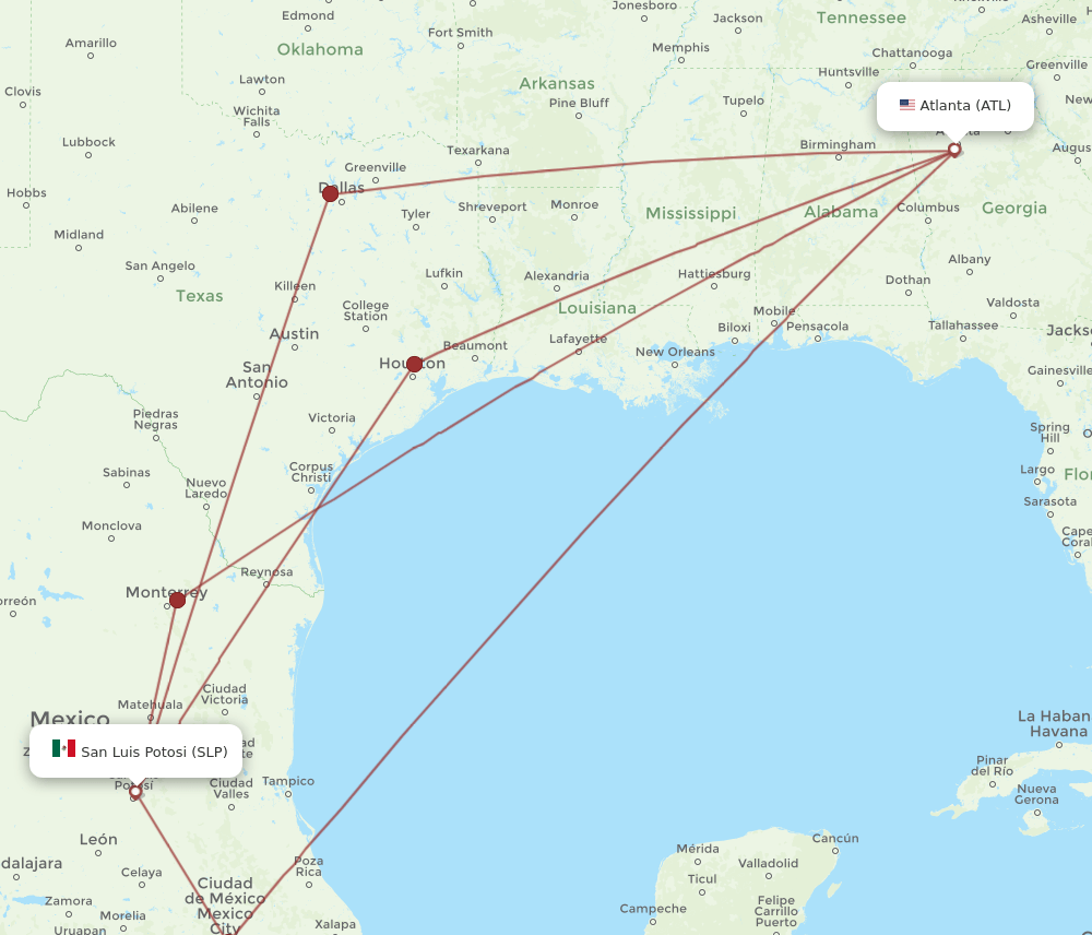 SLP to ATL flights and routes map