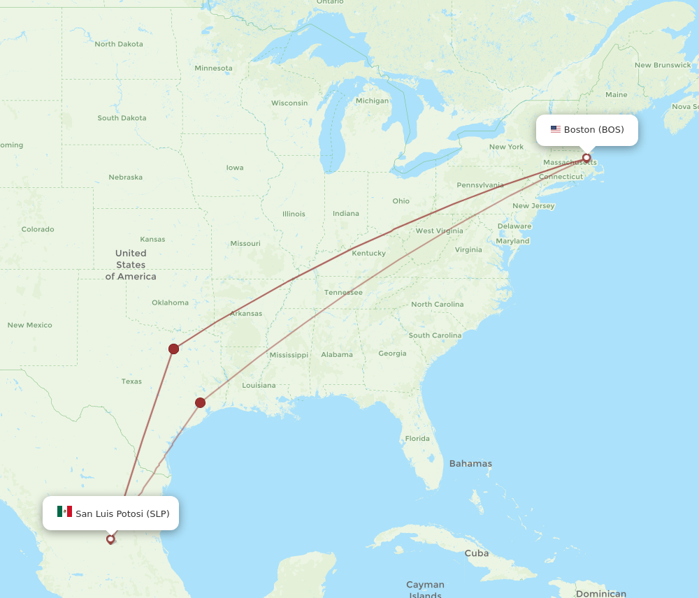 SLP to BOS flights and routes map