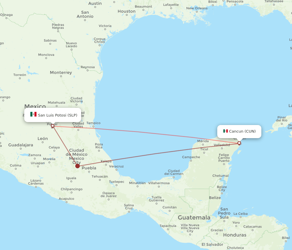 SLP-CUN flight routes