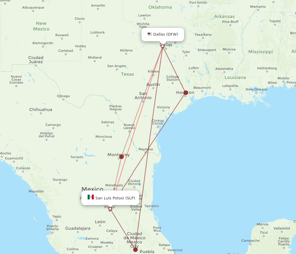 SLP-DFW flight routes