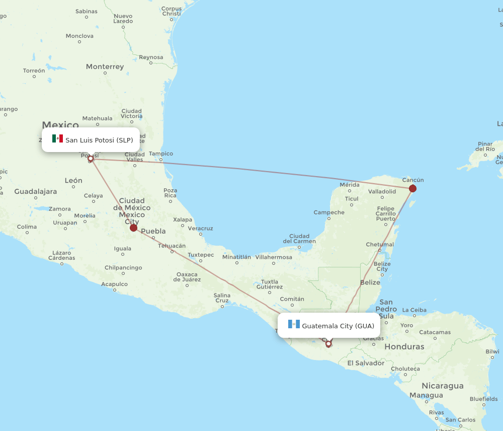 SLP-GUA flight routes