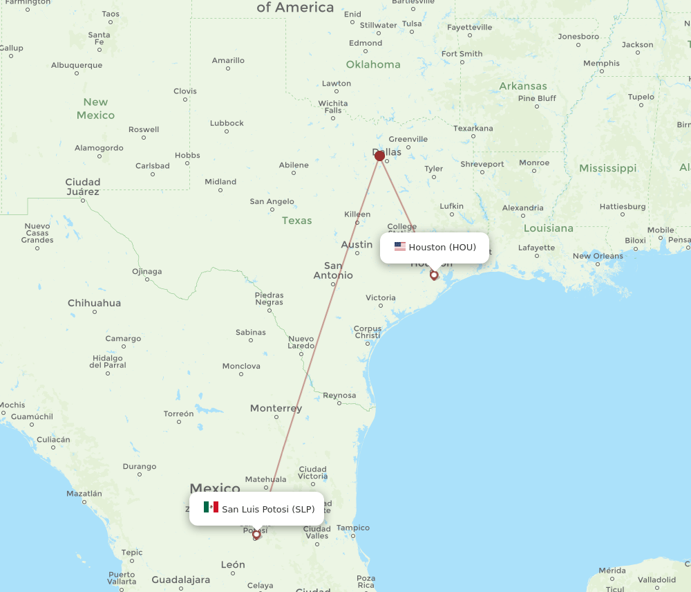 SLP-HOU flight routes