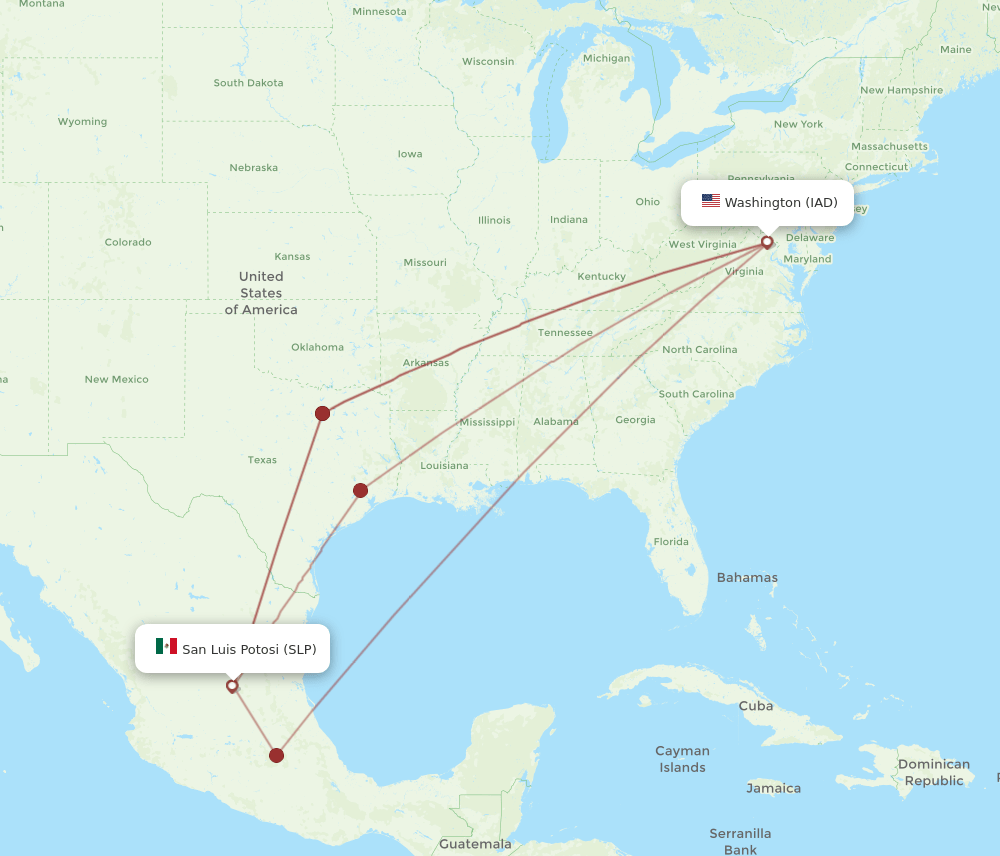 SLP to IAD flights and routes map