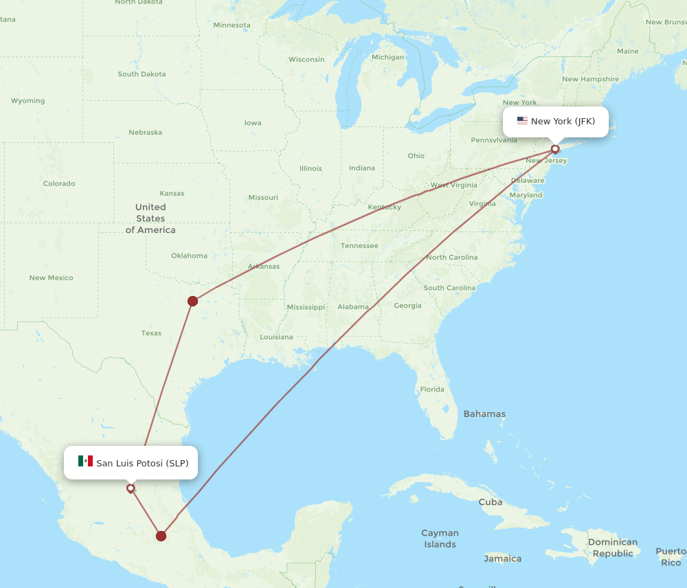 SLP to JFK flights and routes map
