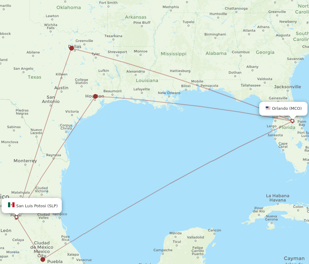 SLP-MCO flight routes