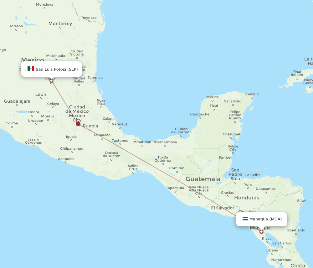 SLP to MGA flights and routes map