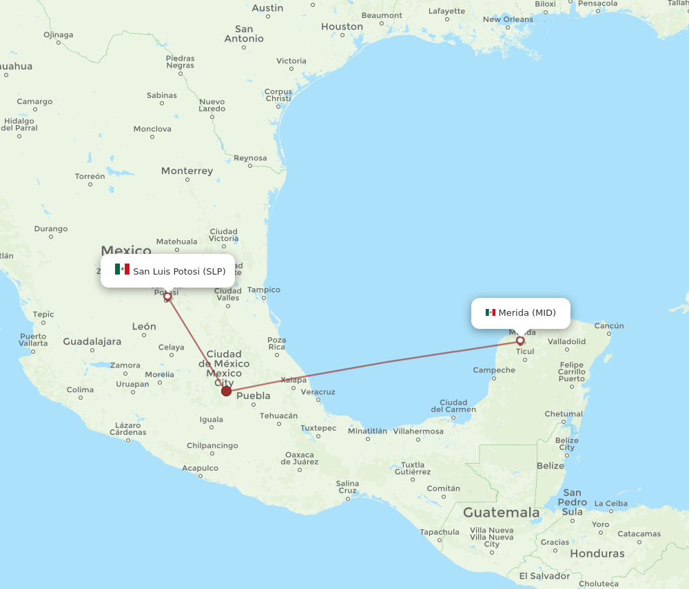 SLP to MID flights and routes map