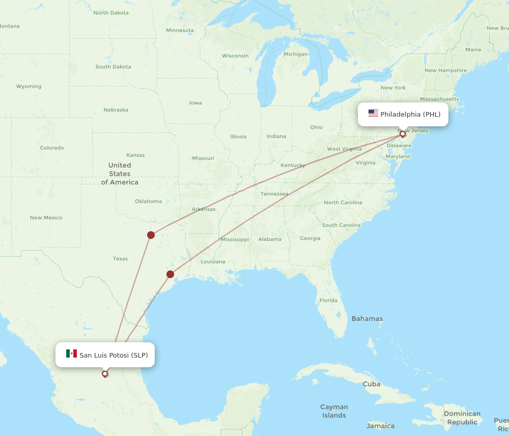 SLP-PHL flight routes