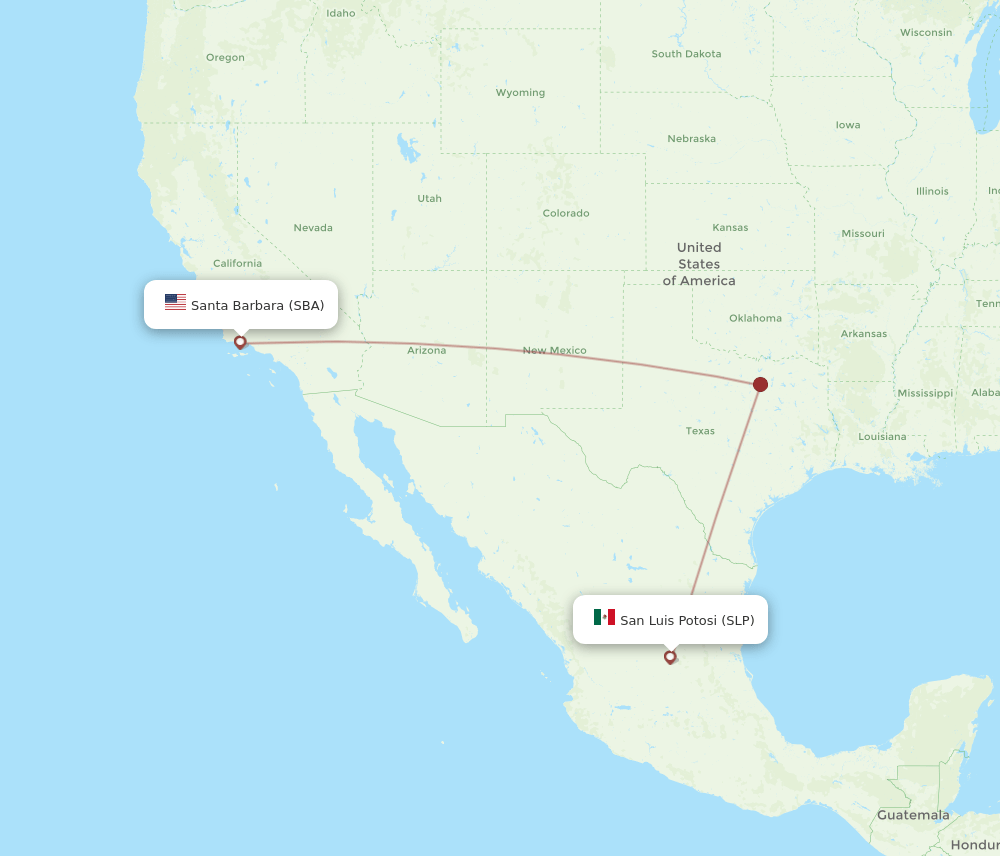 San Luis Potosi - Santa Barbara route map and flight paths
