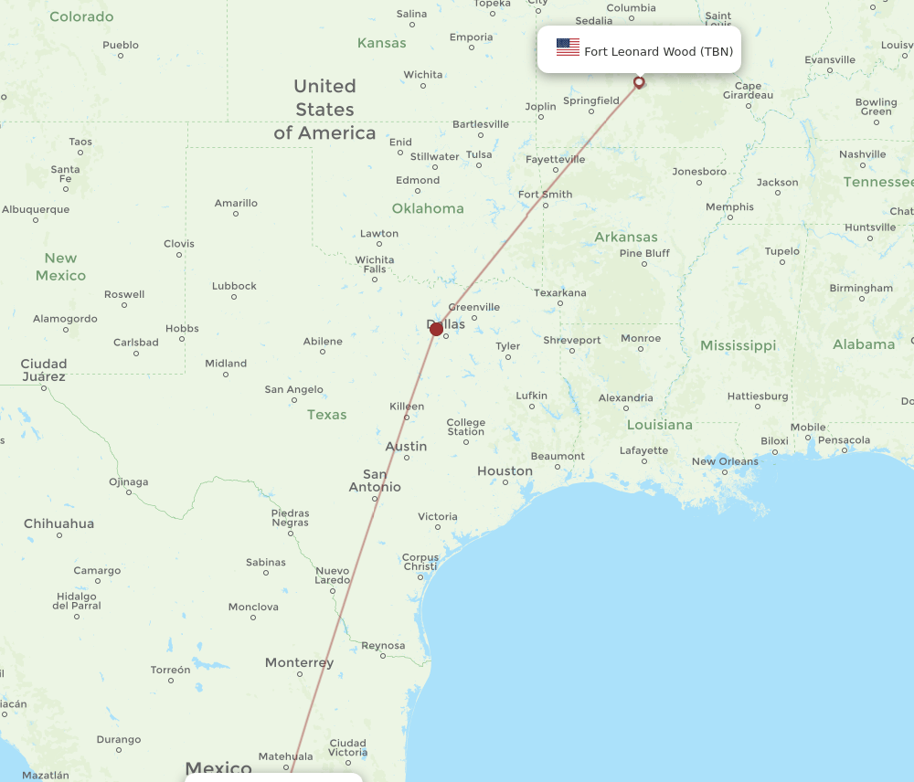 SLP-TBN flight routes