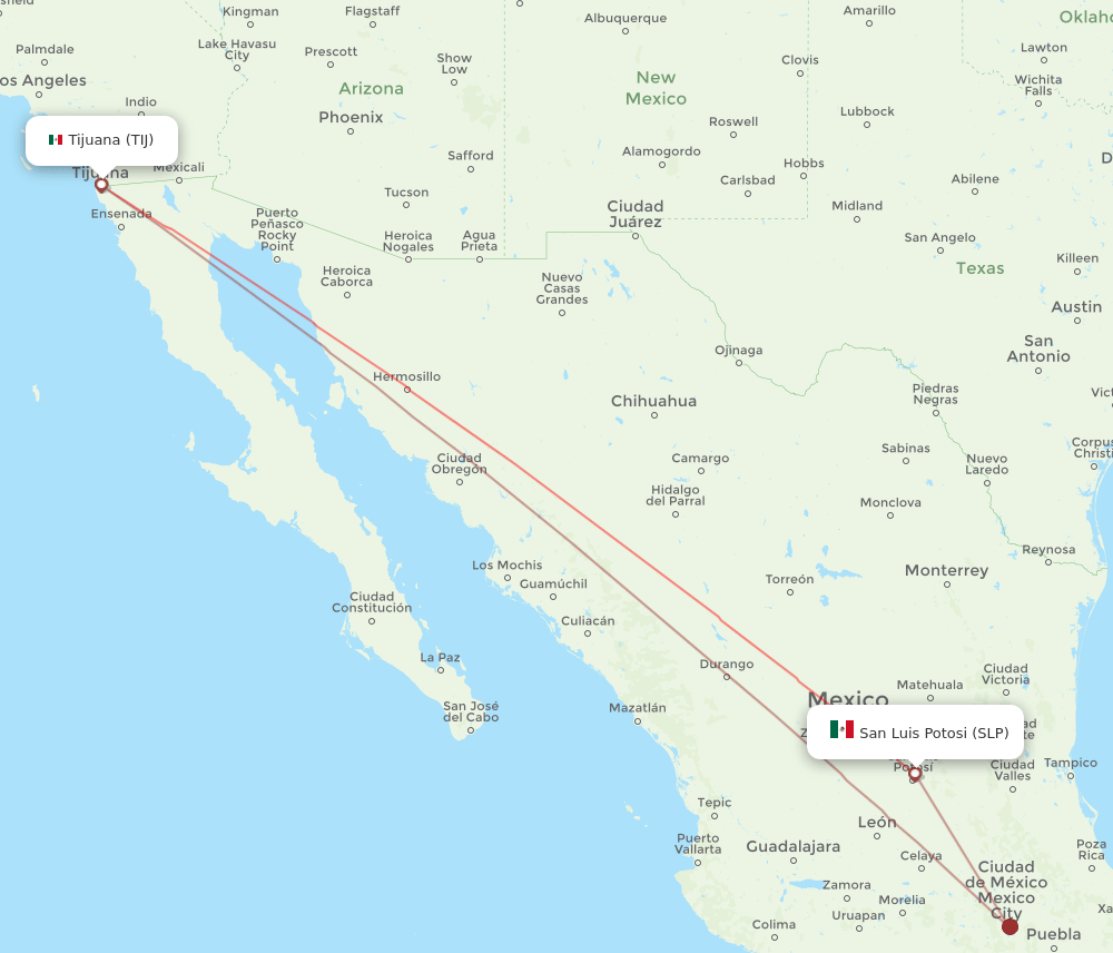 SLP-TIJ flight routes