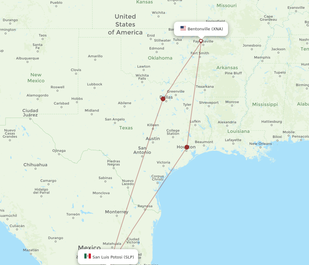 SLP-XNA flight routes