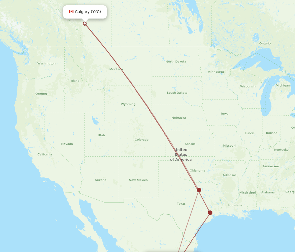 Calgary - San Luis Potosi route map and flight paths