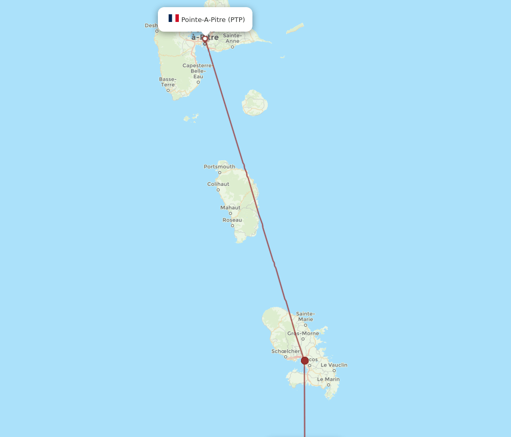 SLU to PTP flights and routes map