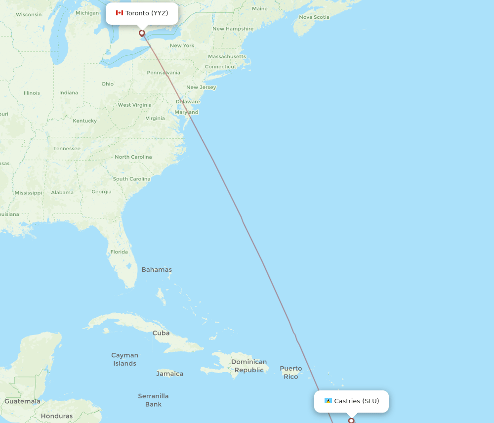 Toronto - Saint Lucia route map and flight paths