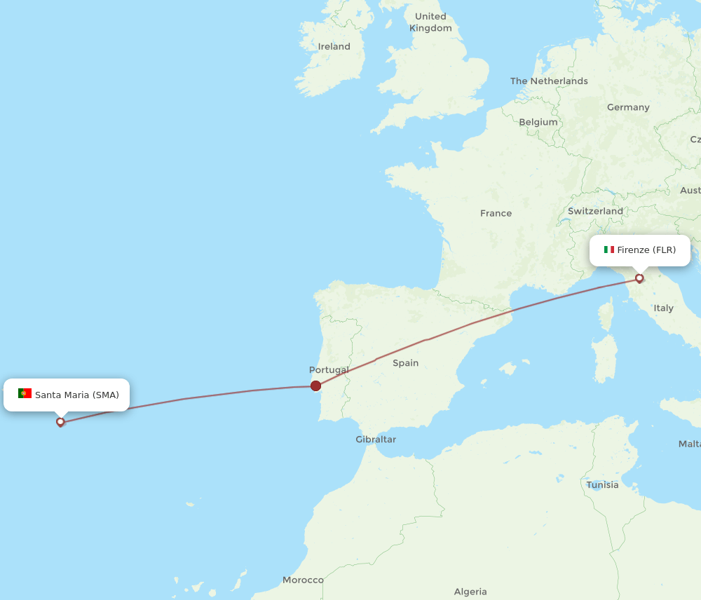Florence - Santa Maria (Azores) route map and flight paths