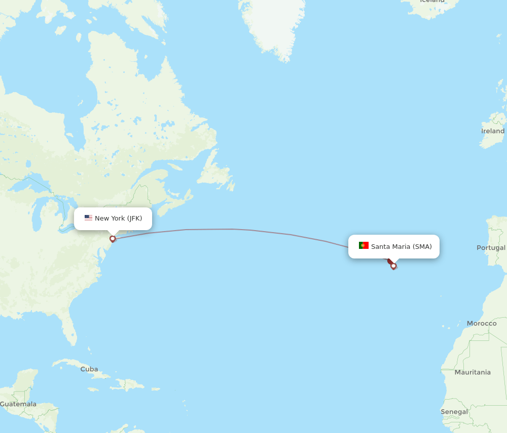 SMA to JFK flights and routes map