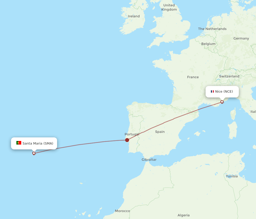 SMA to NCE flights and routes map