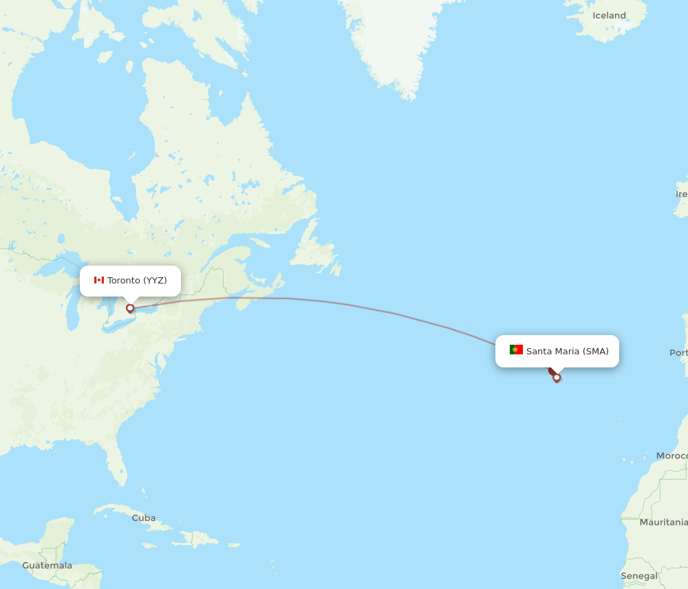 SMA to YYZ flights and routes map