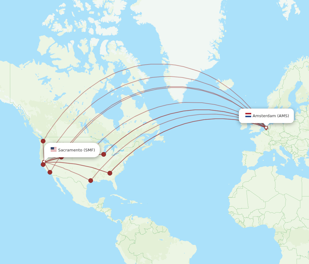SMF to AMS flights and routes map