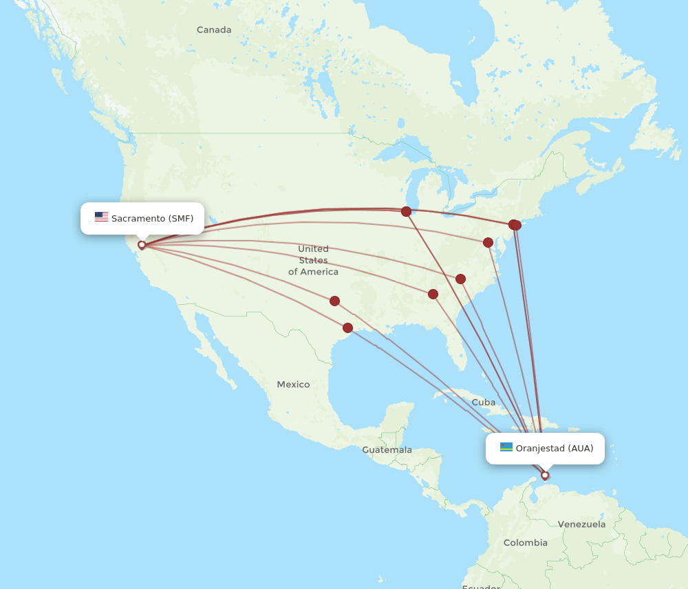 SMF-AUA flight routes