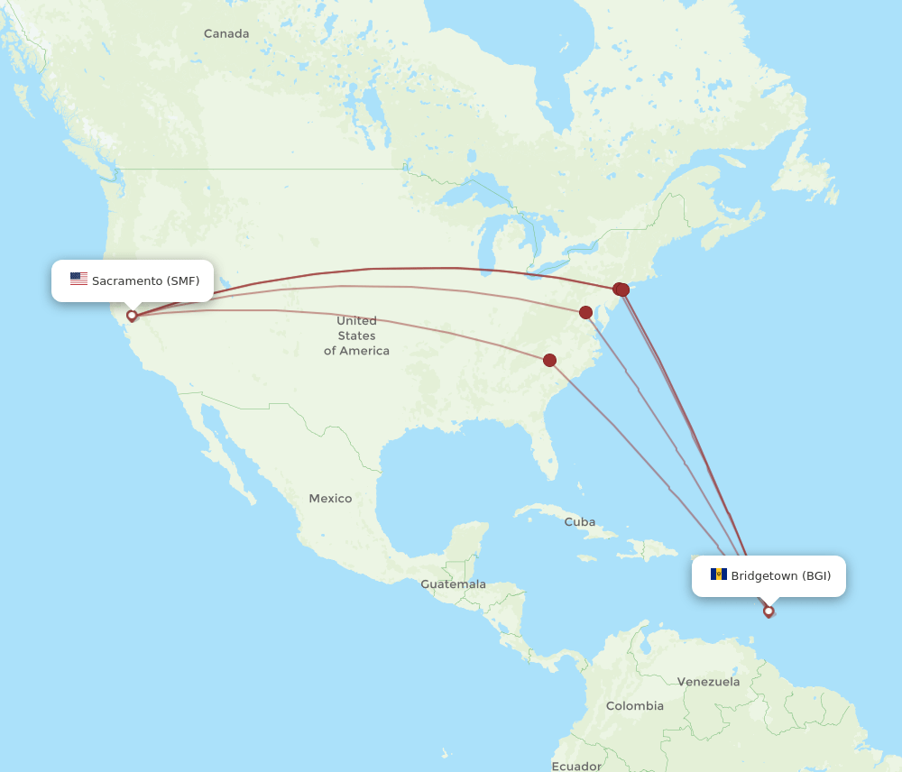 SMF-BGI flight routes