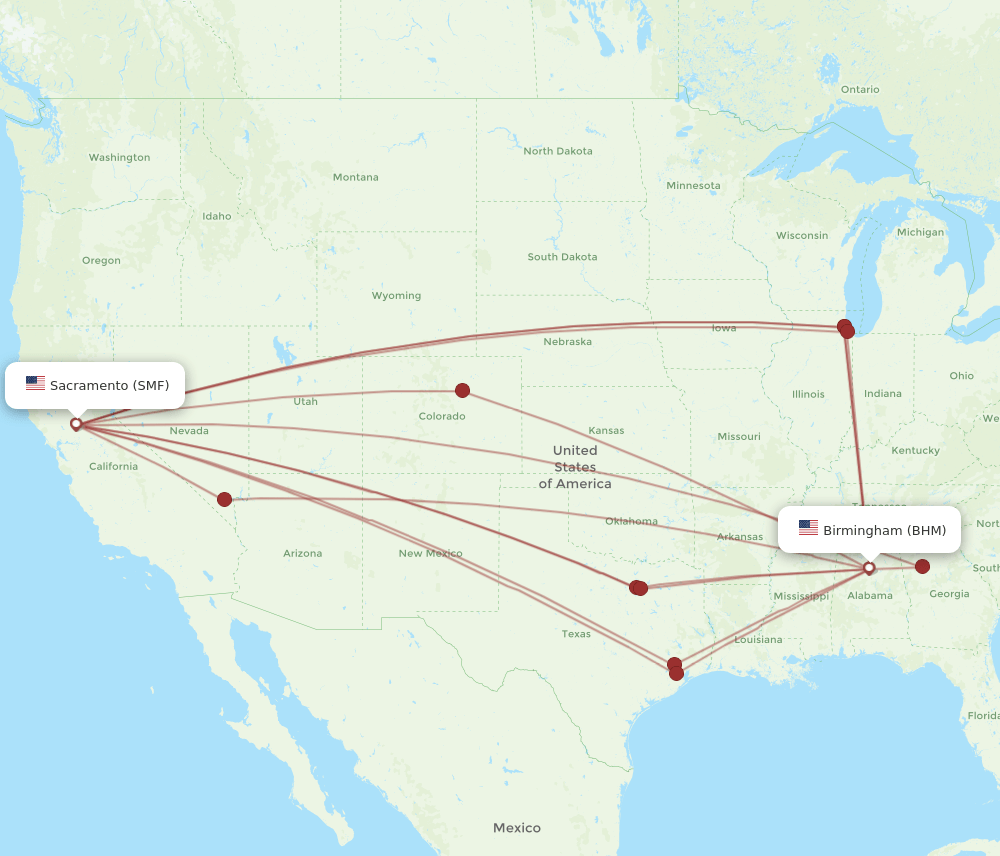 SMF-BHM flight routes