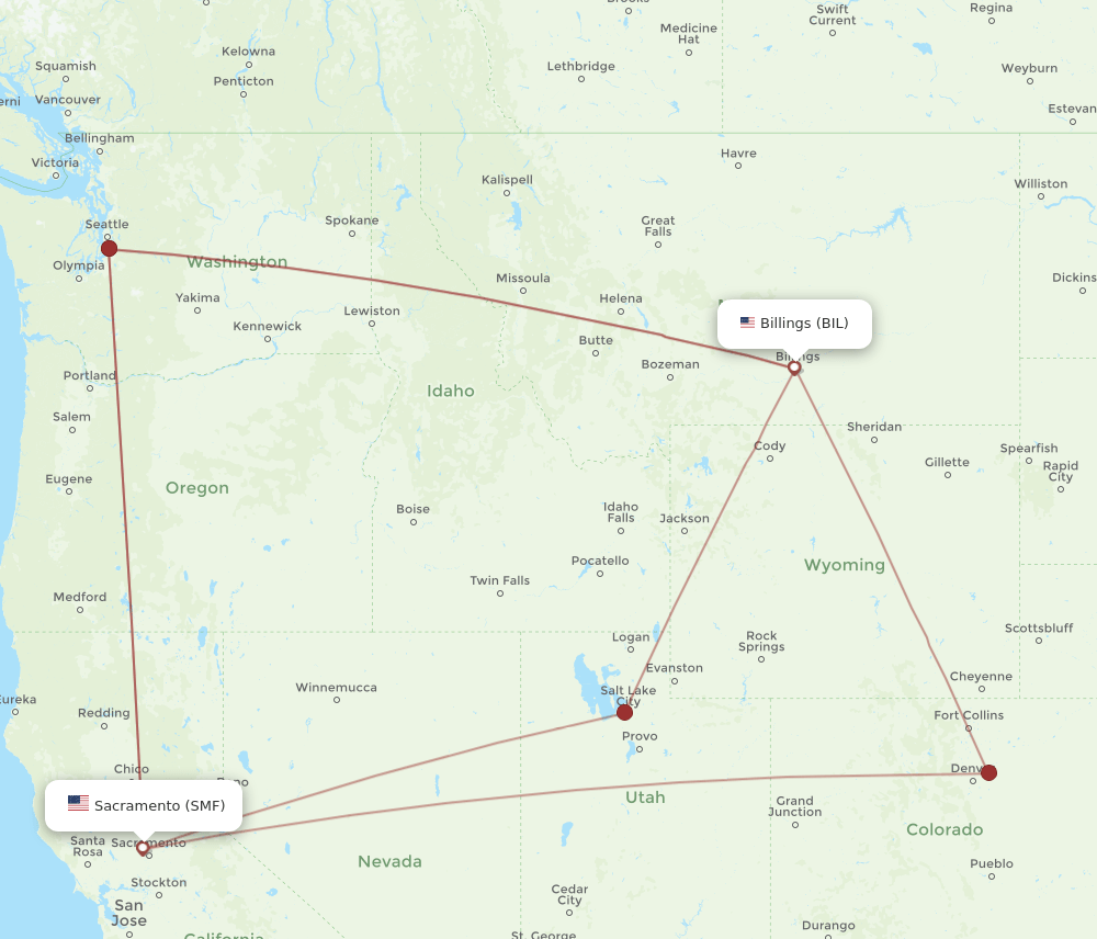 SMF-BIL flight routes