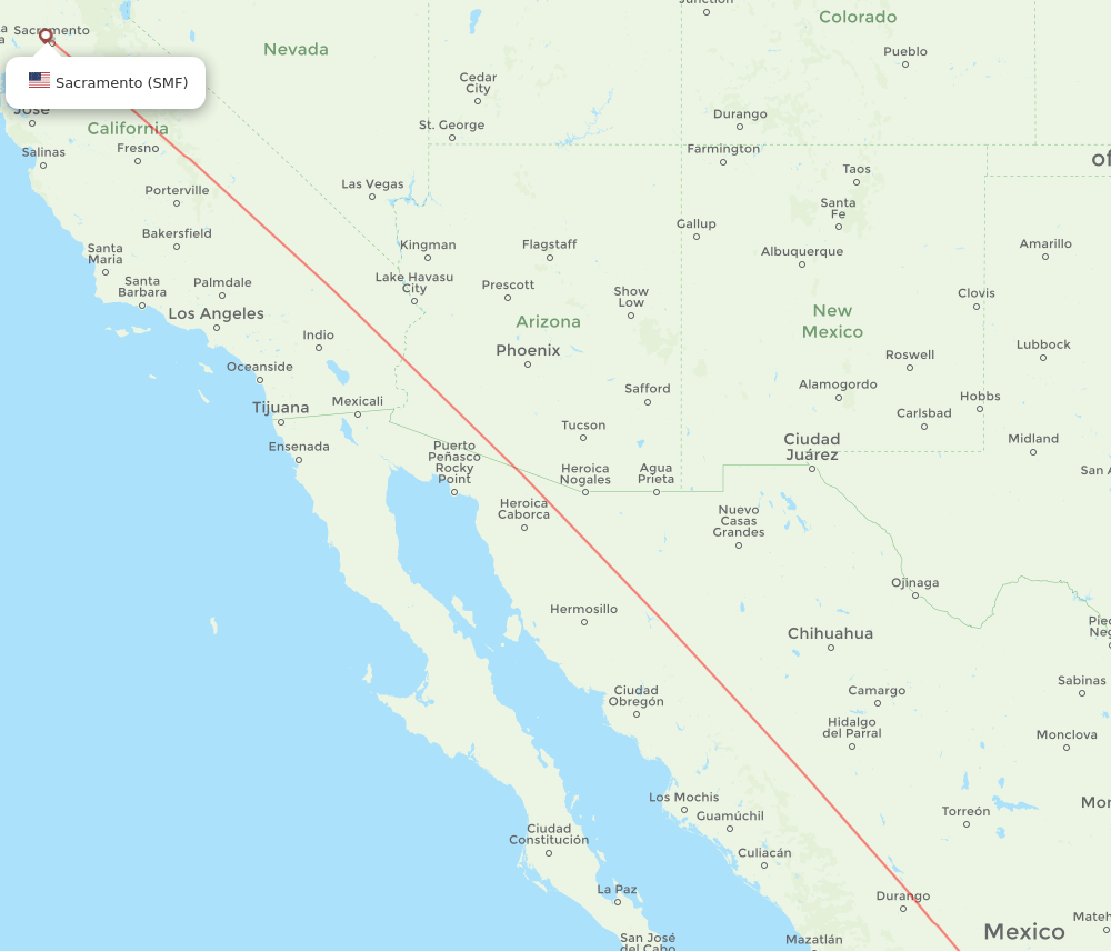 SMF to BJX flights and routes map