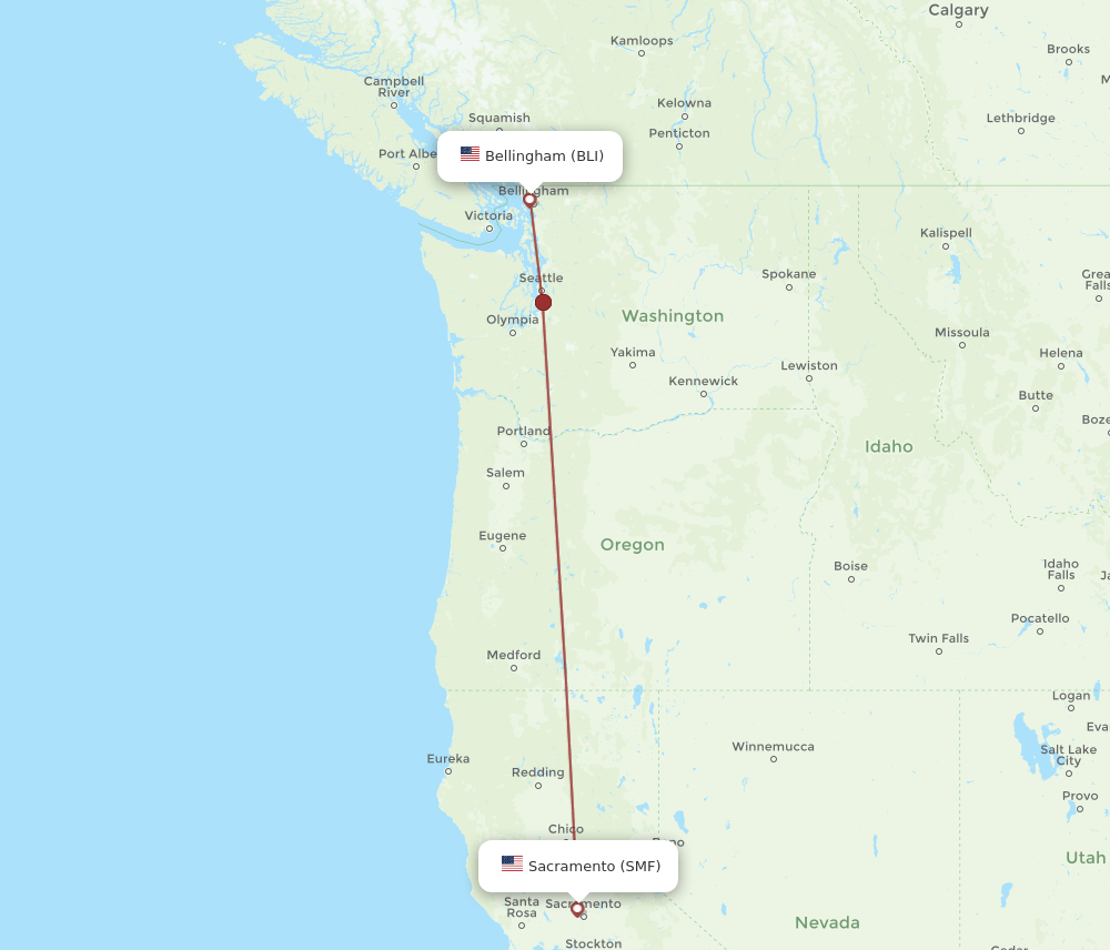 SMF to BLI flights and routes map