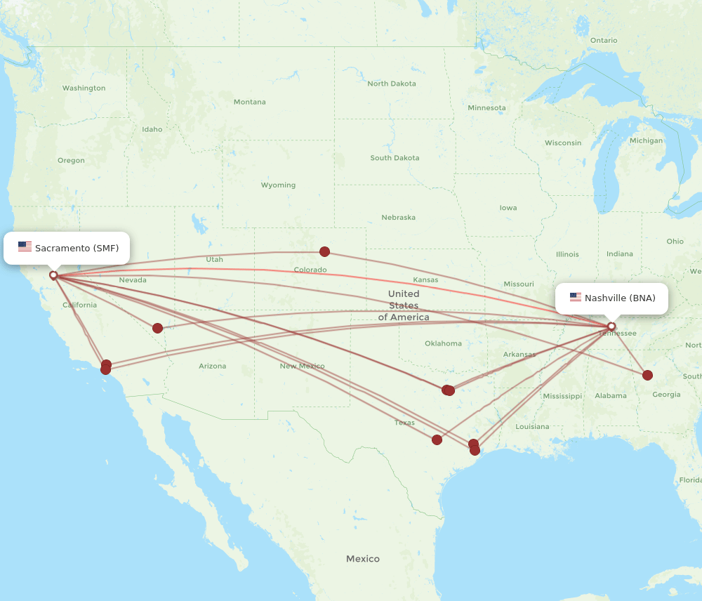 SMF to BNA flights and routes map
