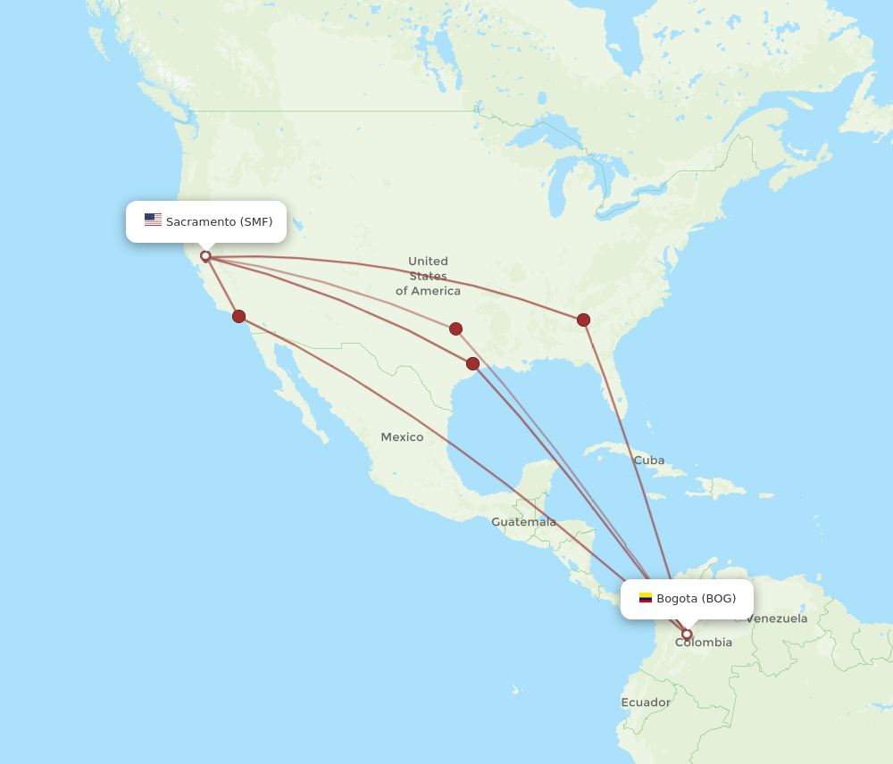 SMF-BOG flight routes
