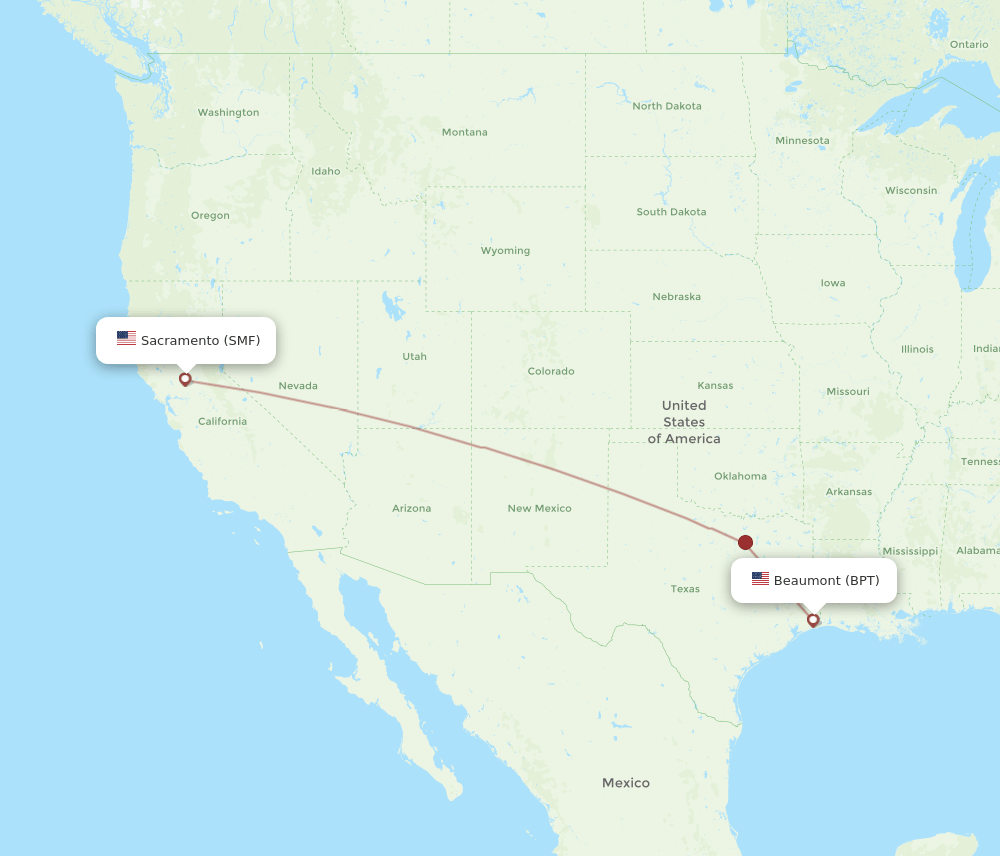 SMF to BPT flights and routes map