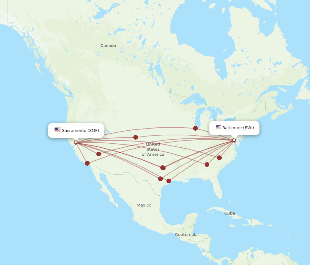 SMF to BWI flights and routes map