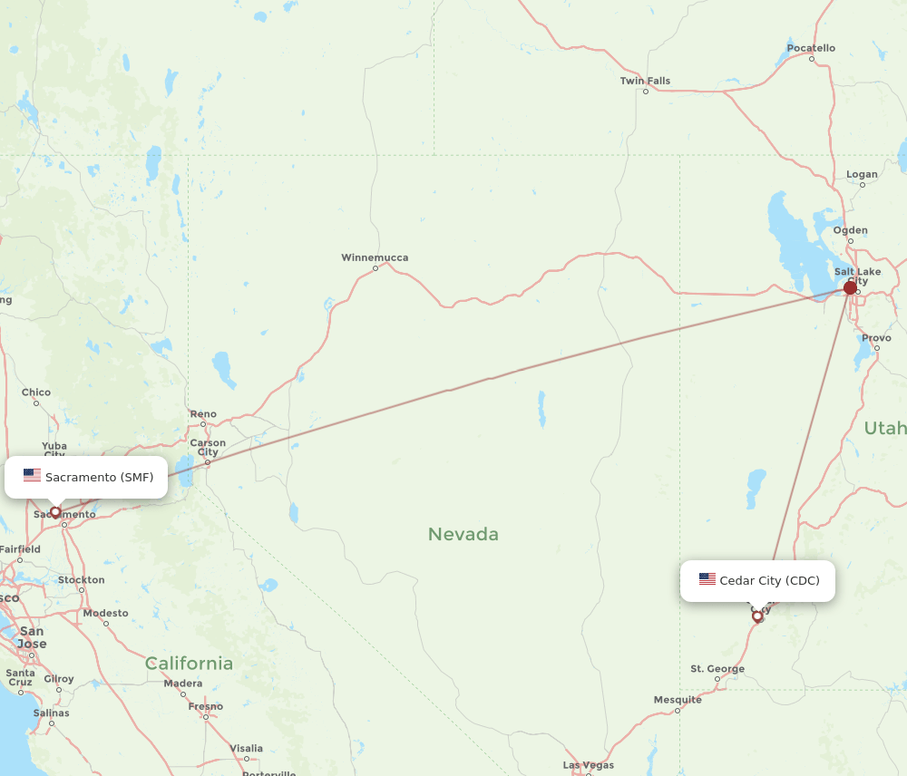 SMF to CDC flights and routes map