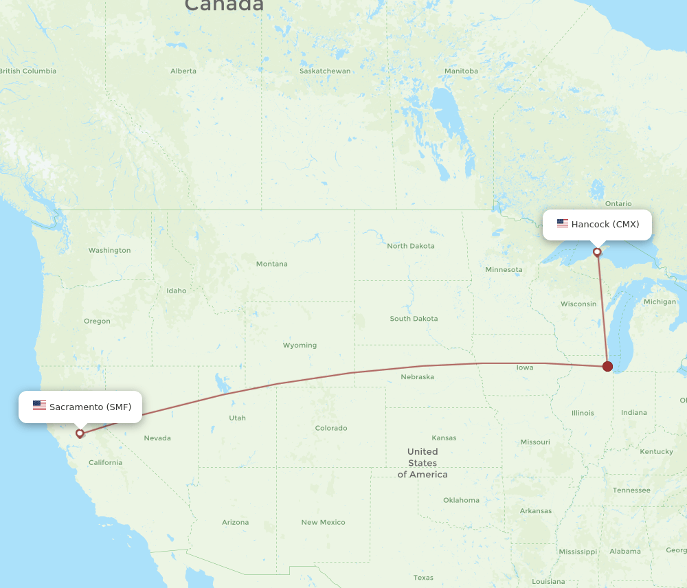 SMF to CMX flights and routes map