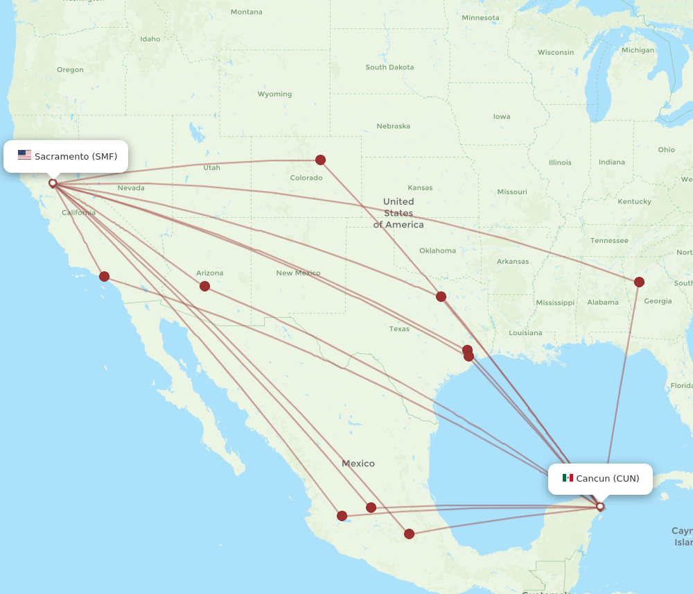 SMF-CUN flight routes