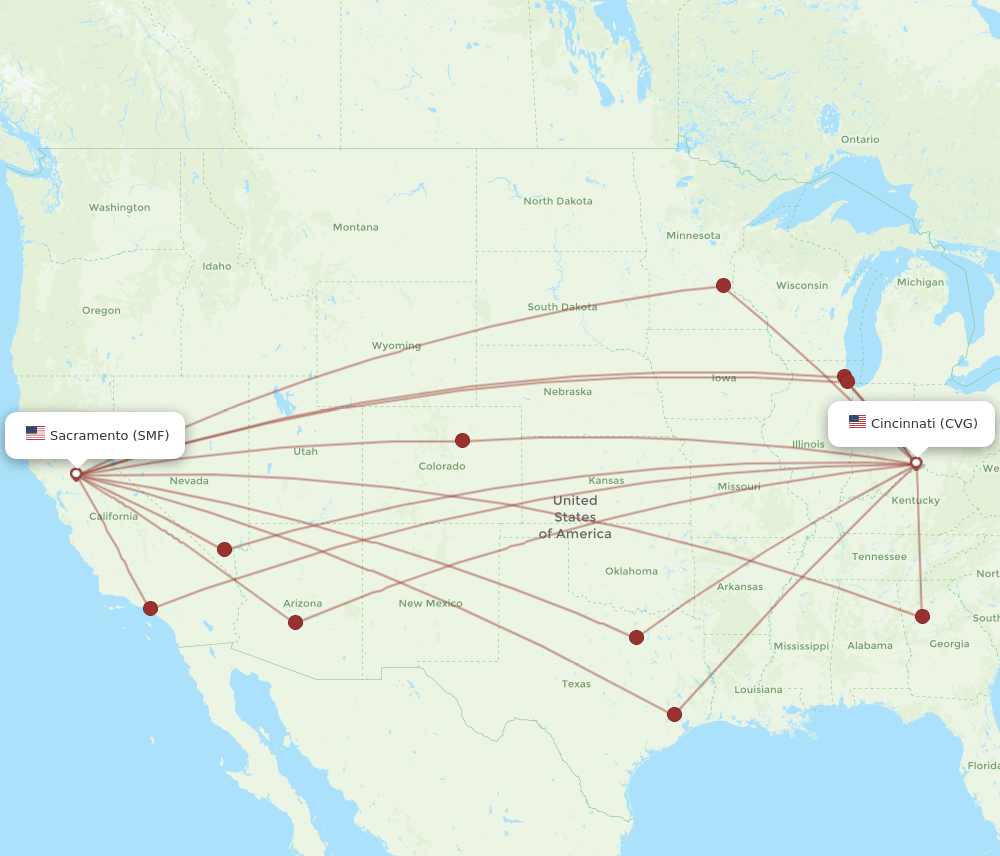 SMF to CVG flights and routes map