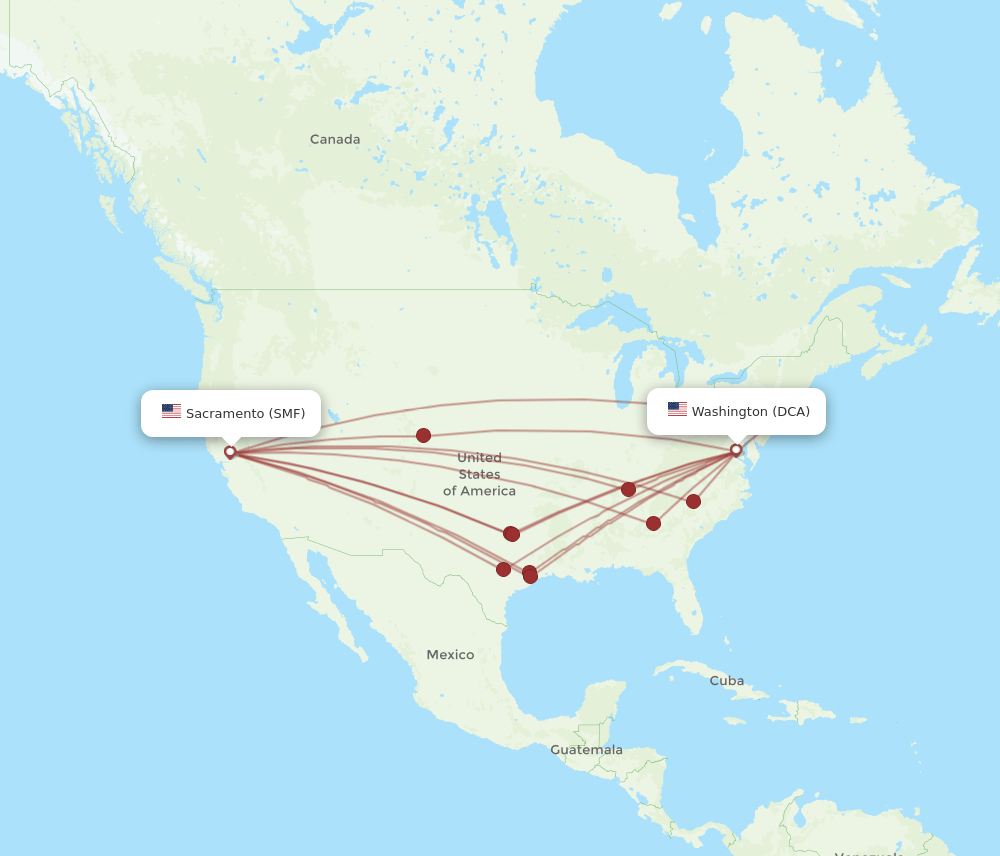 SMF-DCA flight routes