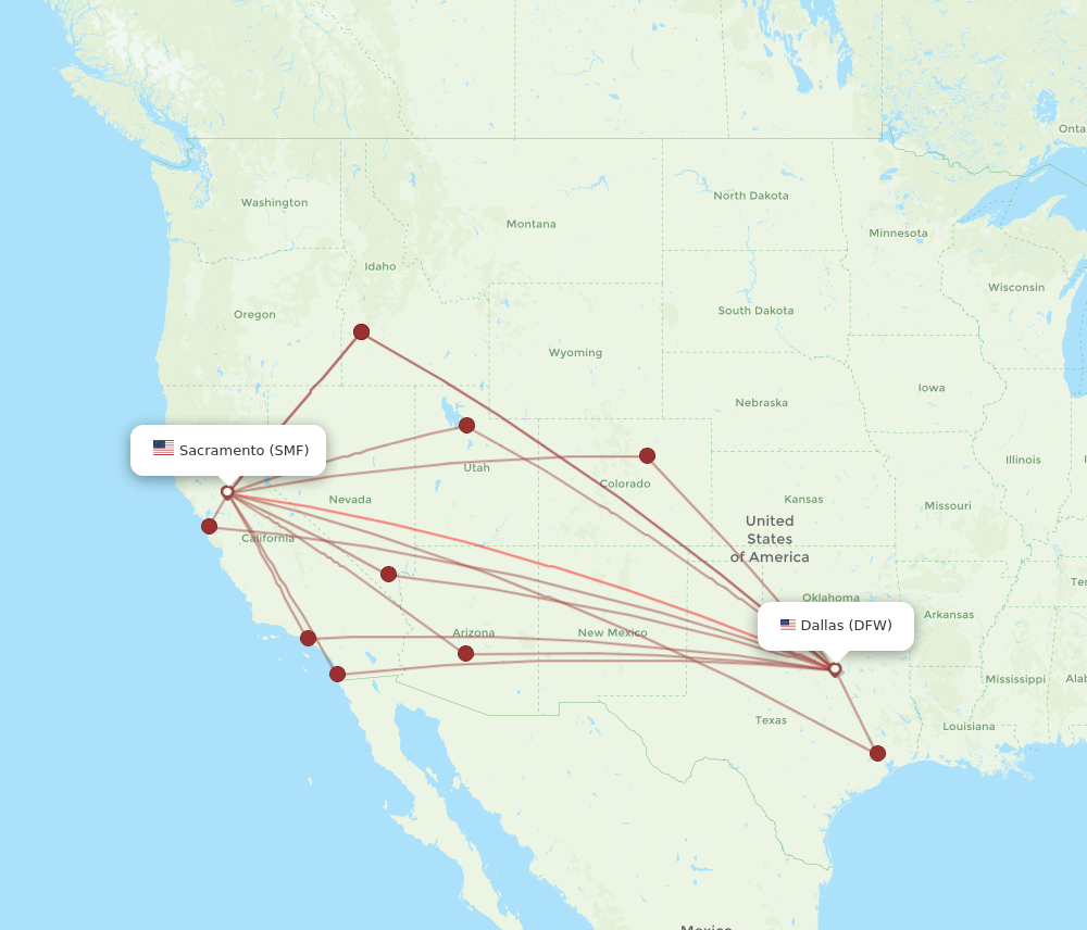 SMF-DFW flight routes
